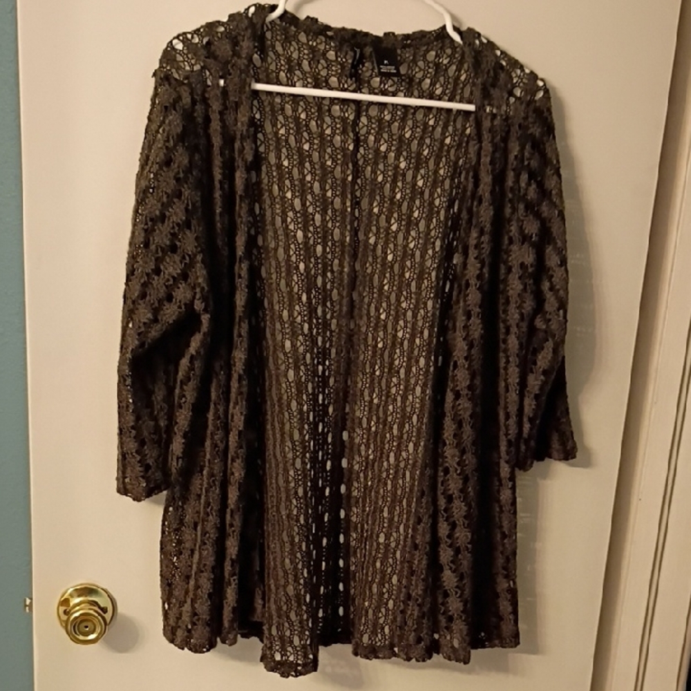 New Directions Charcoal Gray Lace Cardigan Size Petite Large‎